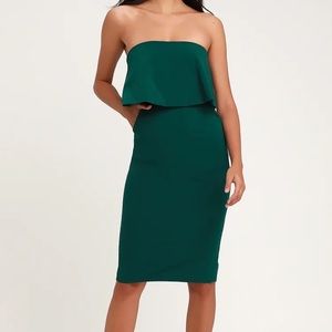 NWT Lulus Lots of Love Strapless Midi Dress With Pockets in Teal Emerald Green